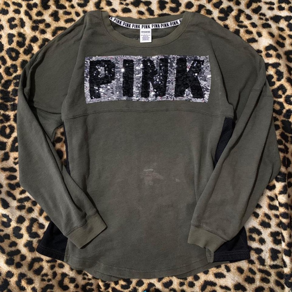 PINK Olive Sequin Long Sleeve